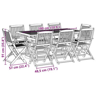 vidaXL 9-delige Tuinset 180x90x75 cm massief acaciahout