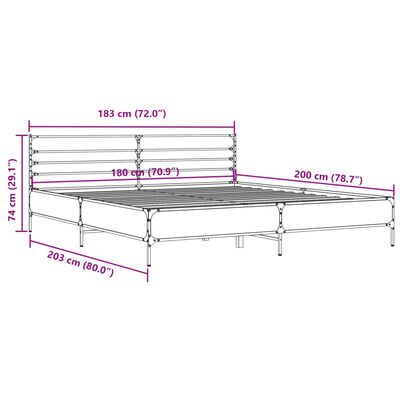 vidaXL Bedframe bewerkt hout metaal grijs sonoma eiken 180x200 cm