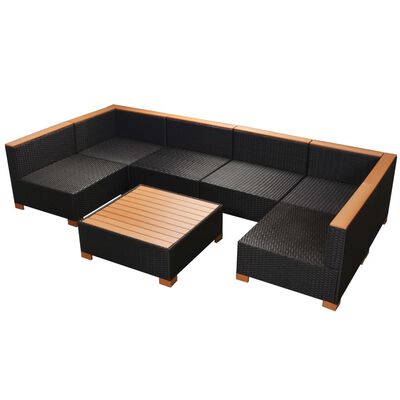 vidaXL 7-delige Loungeset met kussens poly rattan zwart