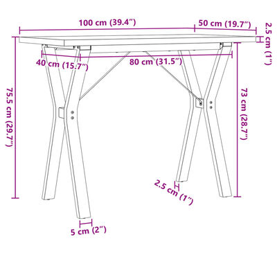 vidaXL Eettafel Y-frame 100x50x75,5 cm massief grenenhout en gietijzer