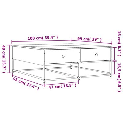 vidaXL Salontafel 100x99x40 cm bewerkt hout grijs sonoma