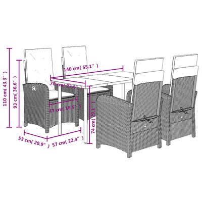 vidaXL 5-delige Tuinset met kussens poly rattan beige