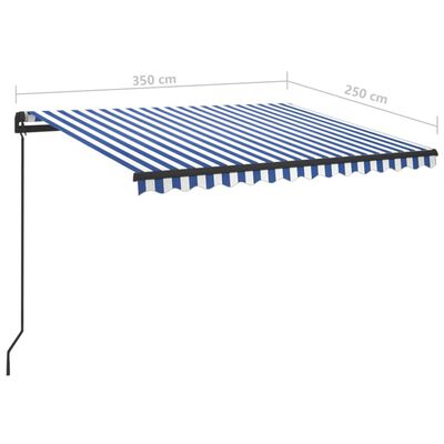 vidaXL Luifel handmatig uittrekbaar met LED 3,5x2,5 m blauw en wit