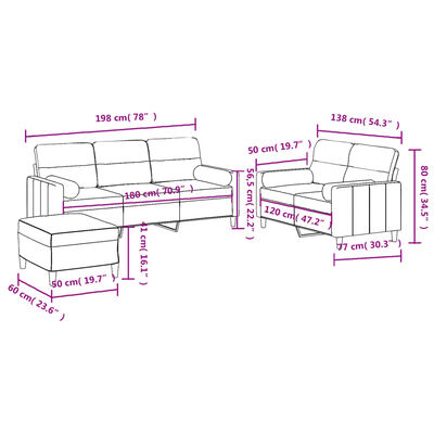 vidaXL 3-delige Loungeset met kussens stof donkergrijs