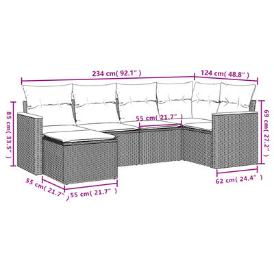 vidaXL 6-delige Loungeset met kussens poly rattan zwart