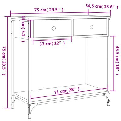 vidaXL Wandtafel 75x34,5x75 cm bewerkt hout sonoma eikenkleurig