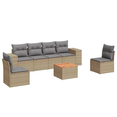 vidaXL 7-delige Loungeset met kussens poly rattan beige