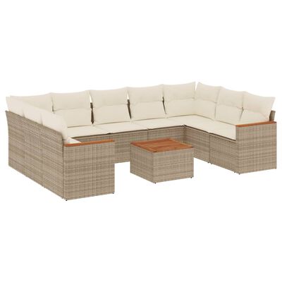 vidaXL 10-delige Loungeset met kussens poly rattan beige