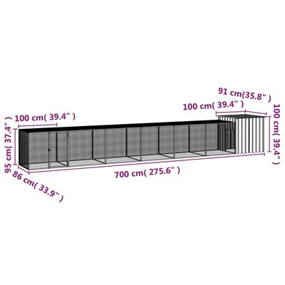 vidaXL Kippenhok 700x91x100 cm gegalvaniseerd staal grijs