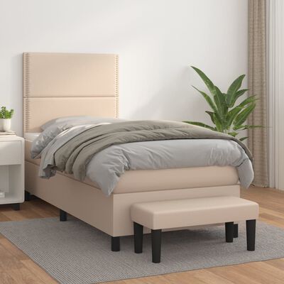 vidaXL Boxspring met matras kunstleer cappuccinokleurig 80x200 cm