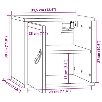 vidaXL Wandkasten 2 st 31,5x30x30 cm massief grenenhout wit