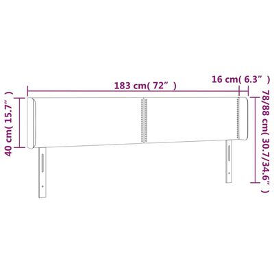 vidaXL Hoofdbord met randen 183x16x78/88 cm fluweel donkergrijs