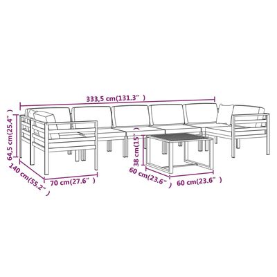 vidaXL 8-delige Loungeset met kussens aluminium antracietkleurig