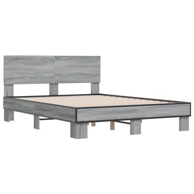 vidaXL Bedframe bewerkt hout metaal grijs sonoma eiken 140x190 cm