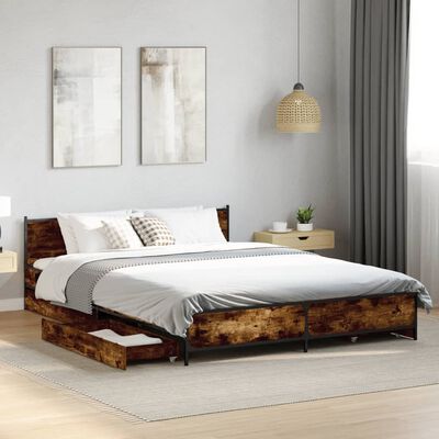 vidaXL Bedframe met lades bewerkt hout gerookt eikenkleurig 160x200 cm