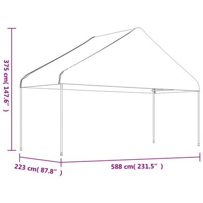 vidaXL Prieel met dak 5,88x2,23x3,75 m polyetheen wit