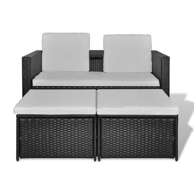 vidaXL 4-delige Loungeset met kussens poly rattan zwart