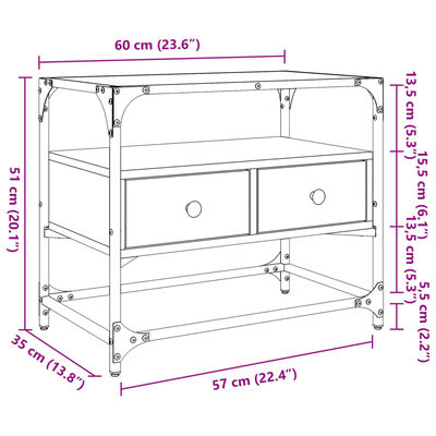 vidaXL Tv-meubel met glazen blad 60x35x51 cm bewerkt hout grijs sonoma