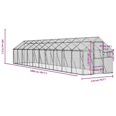 vidaXL Volière 1,79x10x1,85 m aluminium zilverkleurig