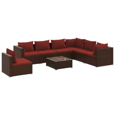 vidaXL 8-delige Loungeset met kussens poly rattan bruin