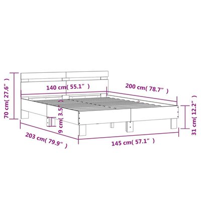 vidaXL Bedframe met hoofdeinde bewerkt hout betongrijs 140x200 cm