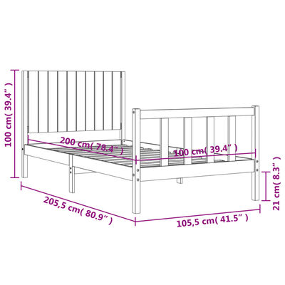 vidaXL Bedframe met hoofdbord massief hout wit 100x200 cm