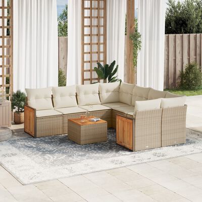 vidaXL 9-delige Loungeset met kussens poly rattan beige