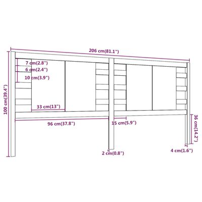 vidaXL Hoofdbord 206x4x100 cm massief grenenhout