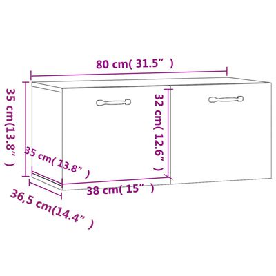 vidaXL Wandkast 80x35x36,5 cm bewerkt hout bruin eikenkleur