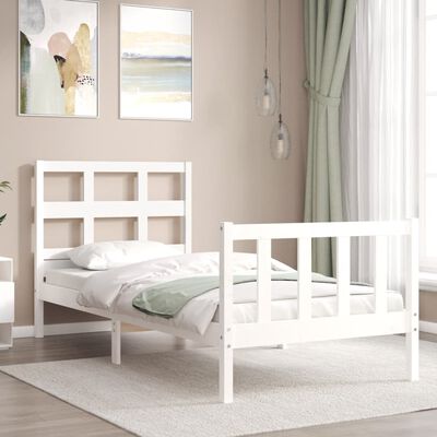 vidaXL Bedframe met hoofdbord massief hout wit