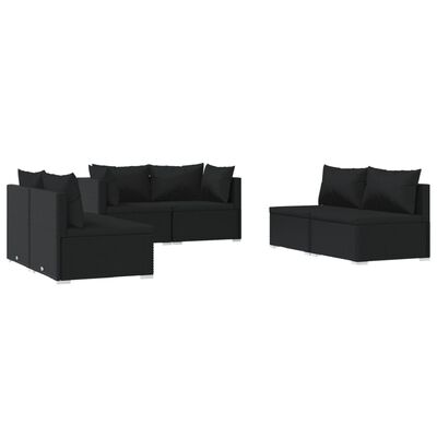 vidaXL 6-delige Loungeset met kussens poly rattan zwart