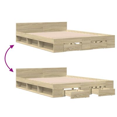 vidaXL Bedframe met lades bewerkt hout sonoma eikenkleurig 140x190 cm