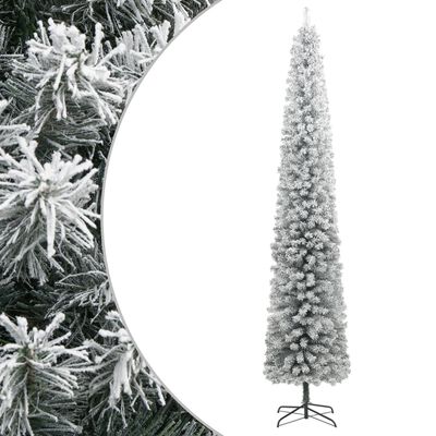 vidaXL Kunstkerstboom smal met standaard en sneeuw 300 cm PVC