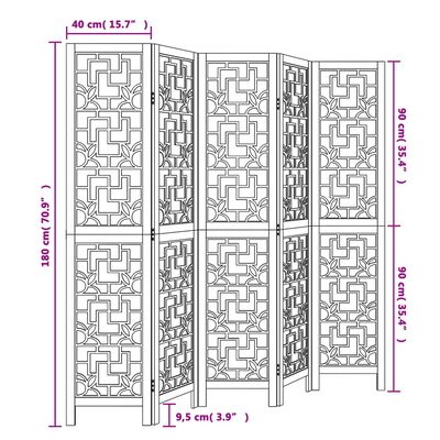 vidaXL Kamerscherm met 5 panelen massief paulowniahout bruin