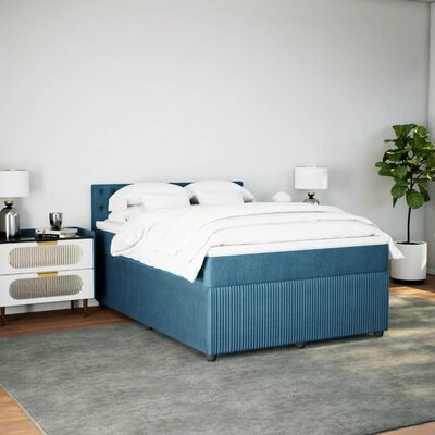 vidaXL Boxspring met matras fluweel blauw 140x190 cm