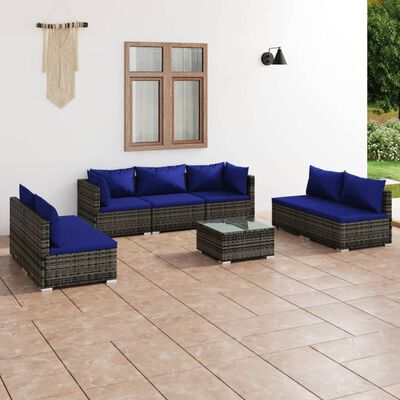 vidaXL 8-delige Loungeset met kussens poly rattan grijs