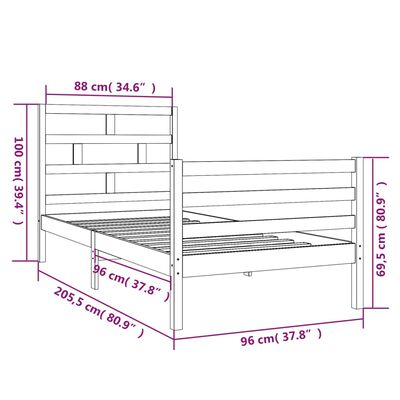 vidaXL Bedframe massief grenenhout 90x200 cm