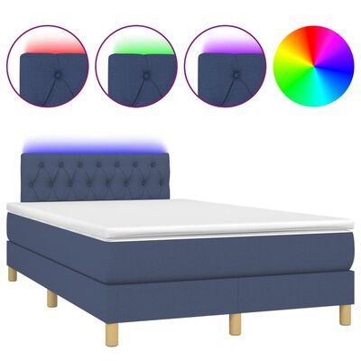 vidaXL Boxspring met matras en LED stof blauw 120x190 cm