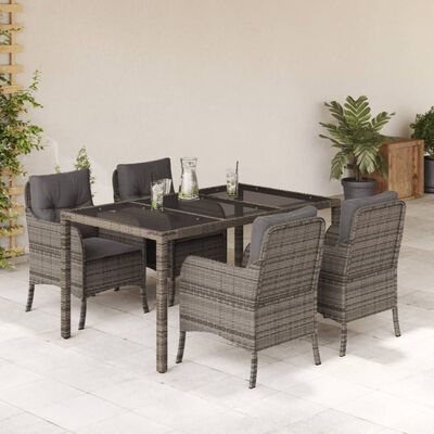 vidaXL 5-delige Tuinset met kussens poly rattan grijs