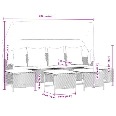 vidaXL 5-delige Loungeset met kussens poly rattan beige