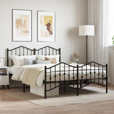 vidaXL Bedframe met hoofd- en voeteneinde metaal zwart 150x200 cm