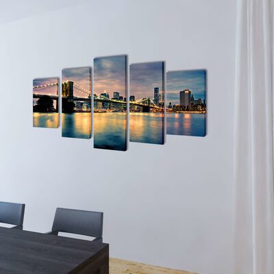 Canvas muurdruk set Brooklyn Bridge rivier uitzicht 200 x 100 cm