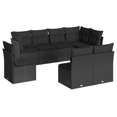 vidaXL 8-delige Loungeset met kussens poly rattan zwart