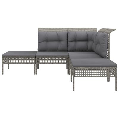 vidaXL 5-delige Loungeset met kussens poly rattan grijs