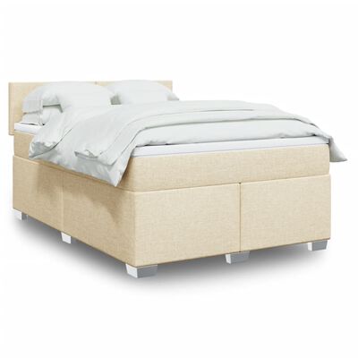 vidaXL Boxspring met matras stof crèmekleurig 160x200 cm