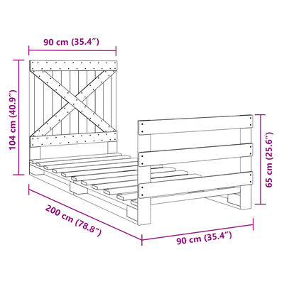 vidaXL Bedframe met hoofdbord massief grenenhout 90x200 cm