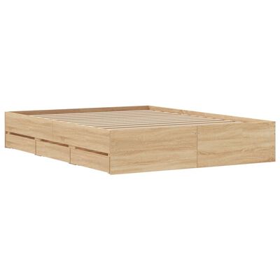 vidaXL Bedframe met lades bewerkt hout sonoma eikenkleurig 150x200 cm