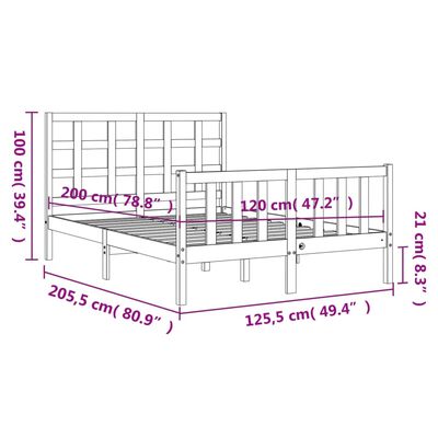 vidaXL Bedframe met hoofdbord massief hout zwart 120x200 cm