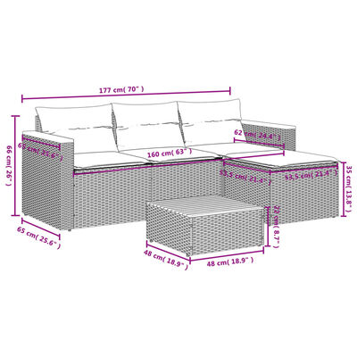 vidaXL 3-delige Loungeset met kussens poly rattan beige