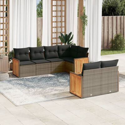 vidaXL 7-delige Loungeset met kussens poly rattan grijs